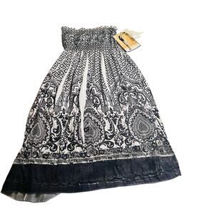 Lapis Geometric Print Smocked Skirt Dress One Size NWT